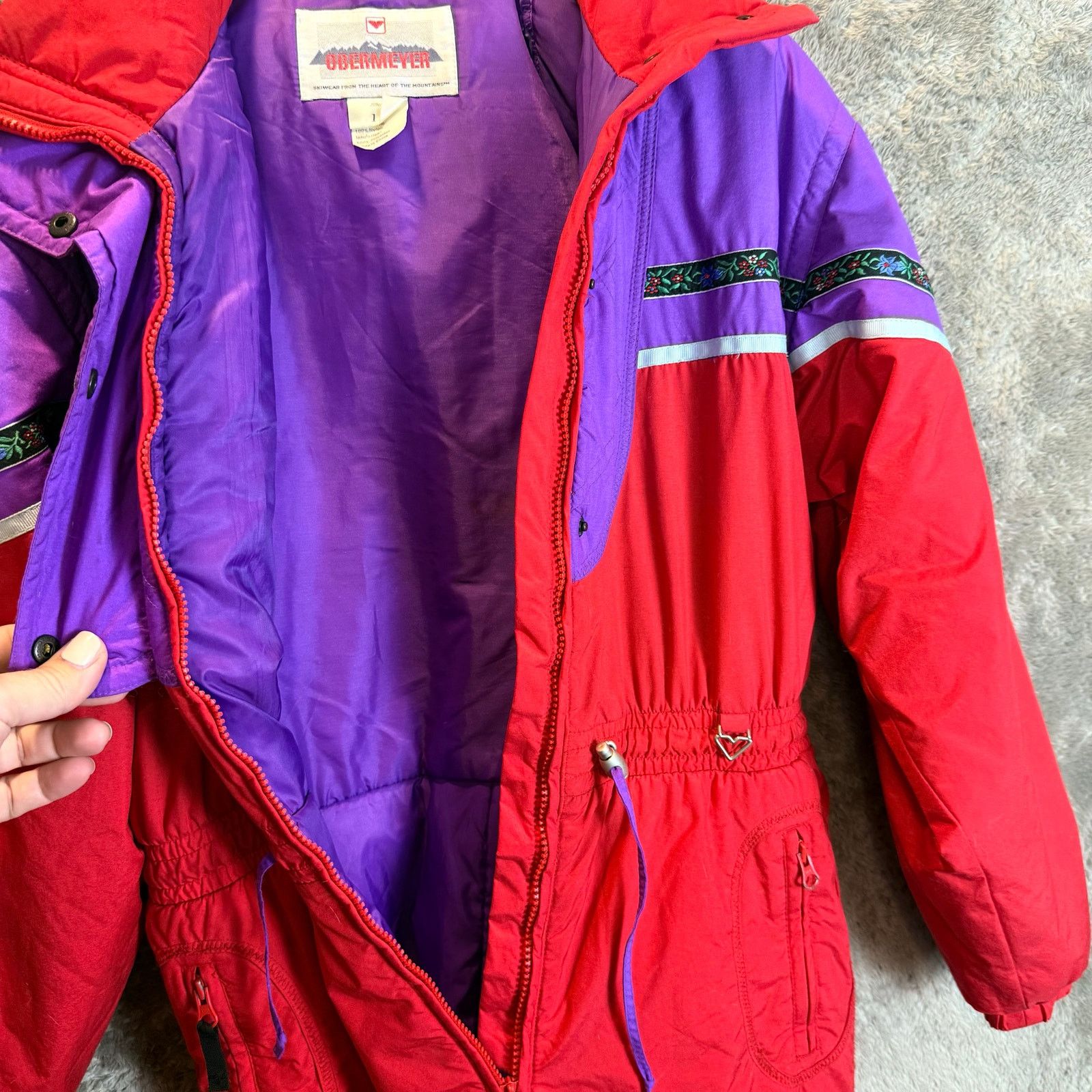 Obermeyer VTG 80s Obermeyer Snowsuit Women Girls Red Purple Ski Bib Size ONE SIZE - 8 Thumbnail