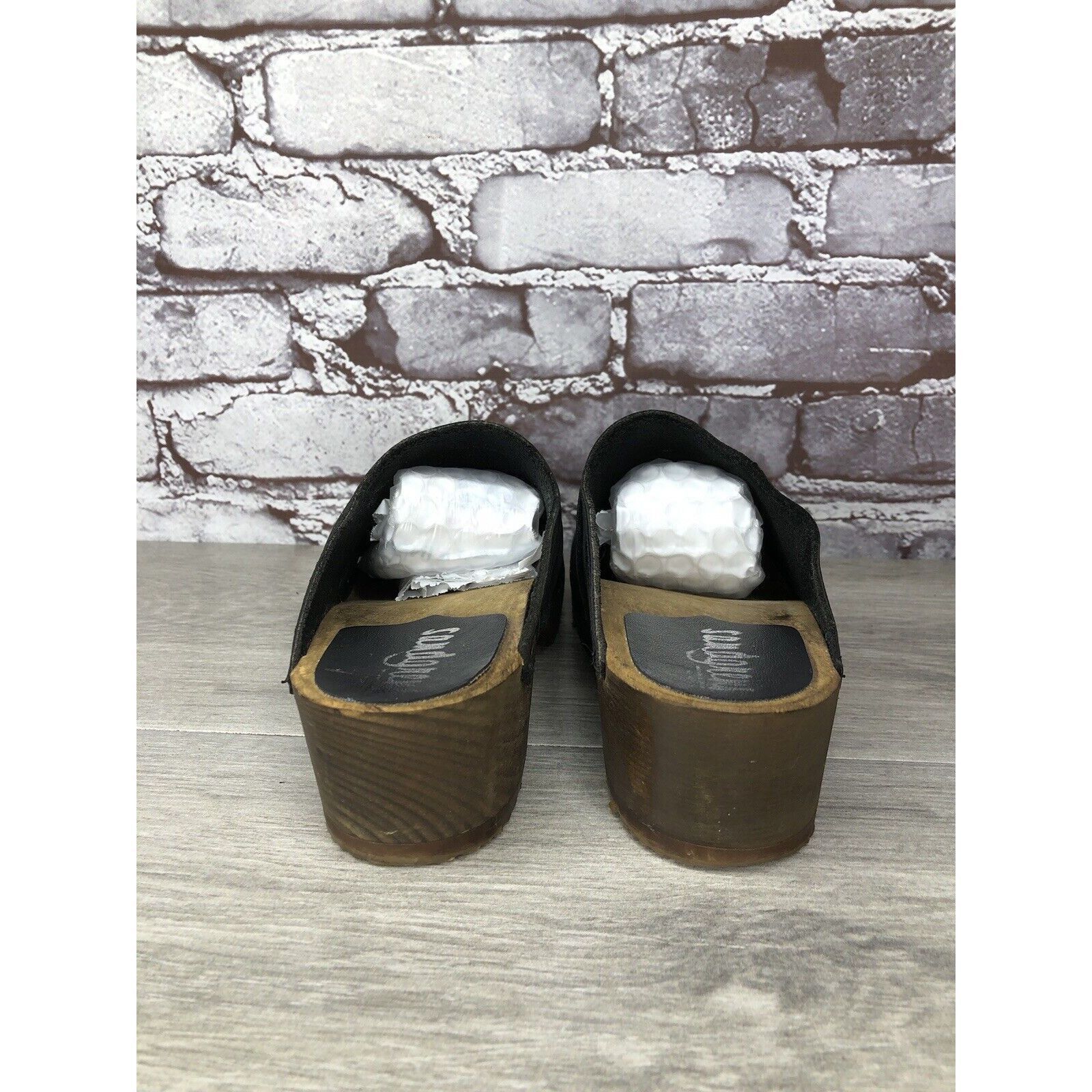 Other Sandgrens Handmade Swedish Black Nubuck Leather Wood Clogs W Size US 6 / IT 36 - 6 Thumbnail