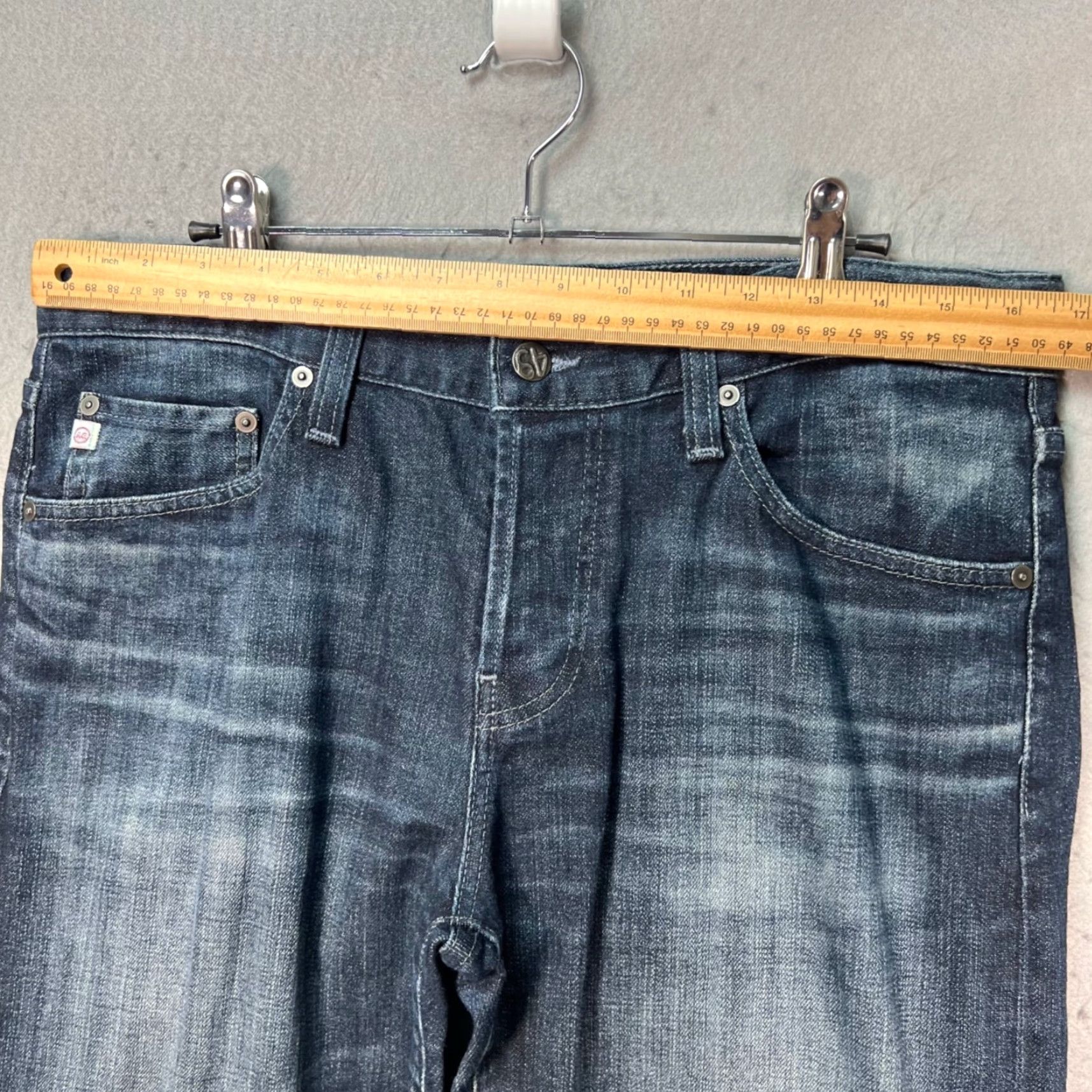 Denime AG Adriano Goldschmied The Graduate Tailored Leg Denim Jeans 33 Dark Wash Blue Mens Straight 5-Pocket Size US 33 - 5 Thumbnail