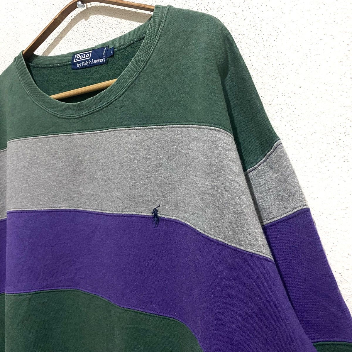 Polo Ralph Lauren Vtg 90's POLO patchwork Green Grey Purple Oversize Jumper Size US L / EU 52-54 / 3 - 2 Thumbnail