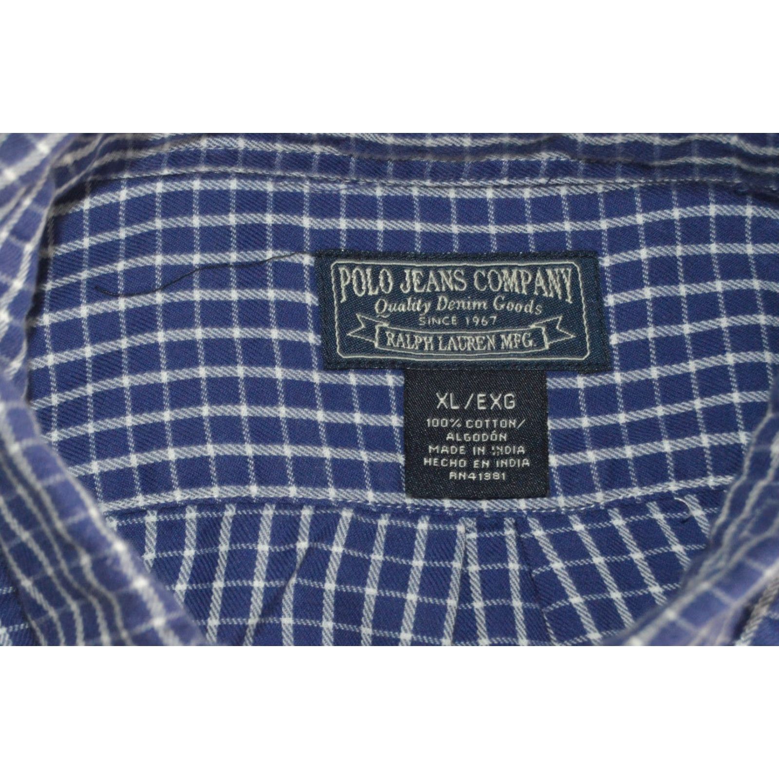 Polo Ralph Lauren VTG Polo Ralph Lauren Polo Jean Co men's L/S Shirt Blue Check Cotton XL Shirt Mens Old School Classic Preppy Size US XL / EU 56 / 4 - 4 Thumbnail