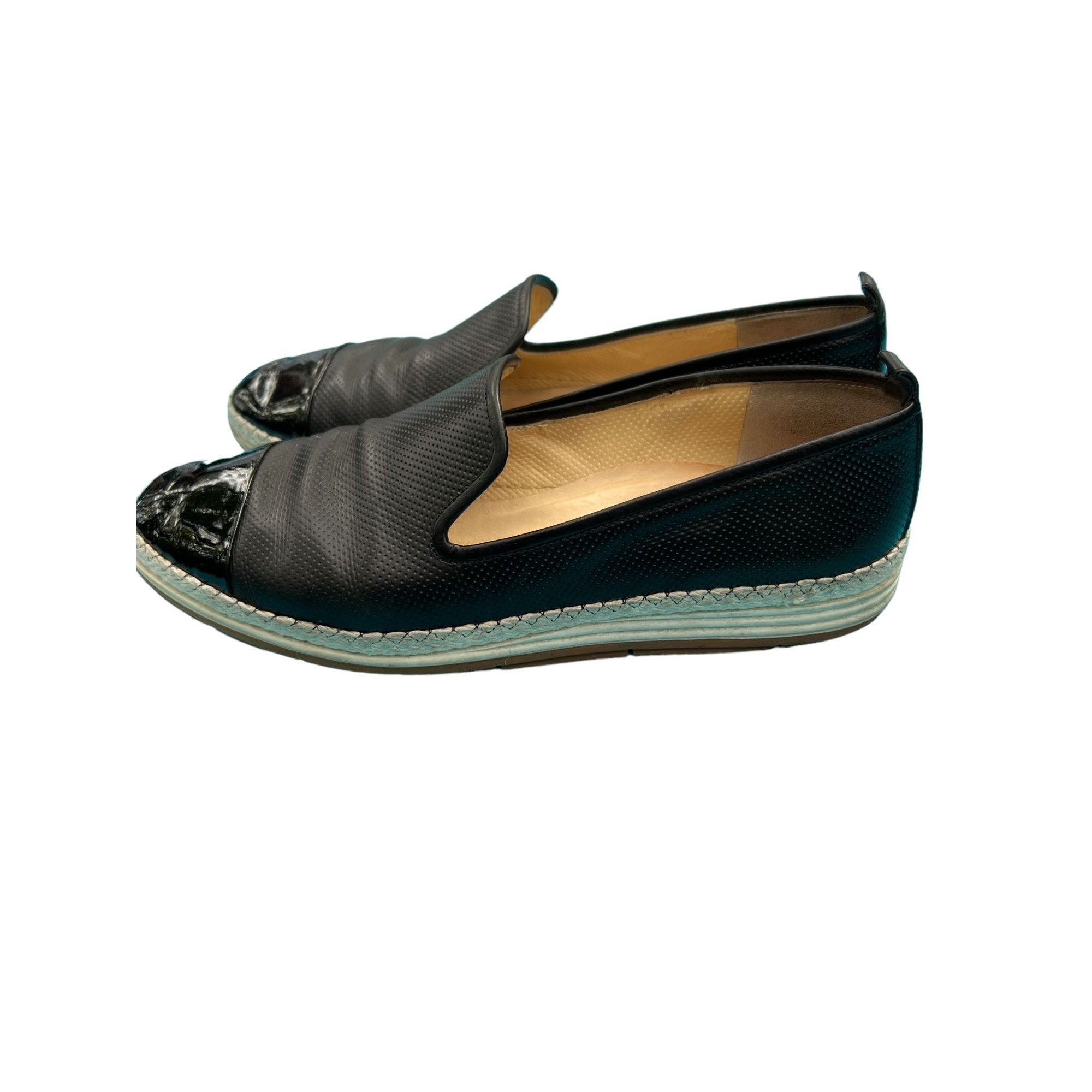 Other Paul Green Black Leather Loafer Shoes Patent Tip Espadrille Size US 10 / IT 40 - 3 Thumbnail