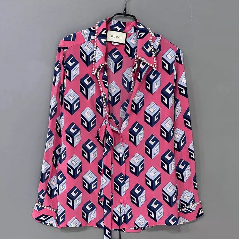 Gucci Gucci Pink pearl cube pattern shirt 2506-Nextarrow Size US XS / EU 42 / 0 - 1 Thumbnail