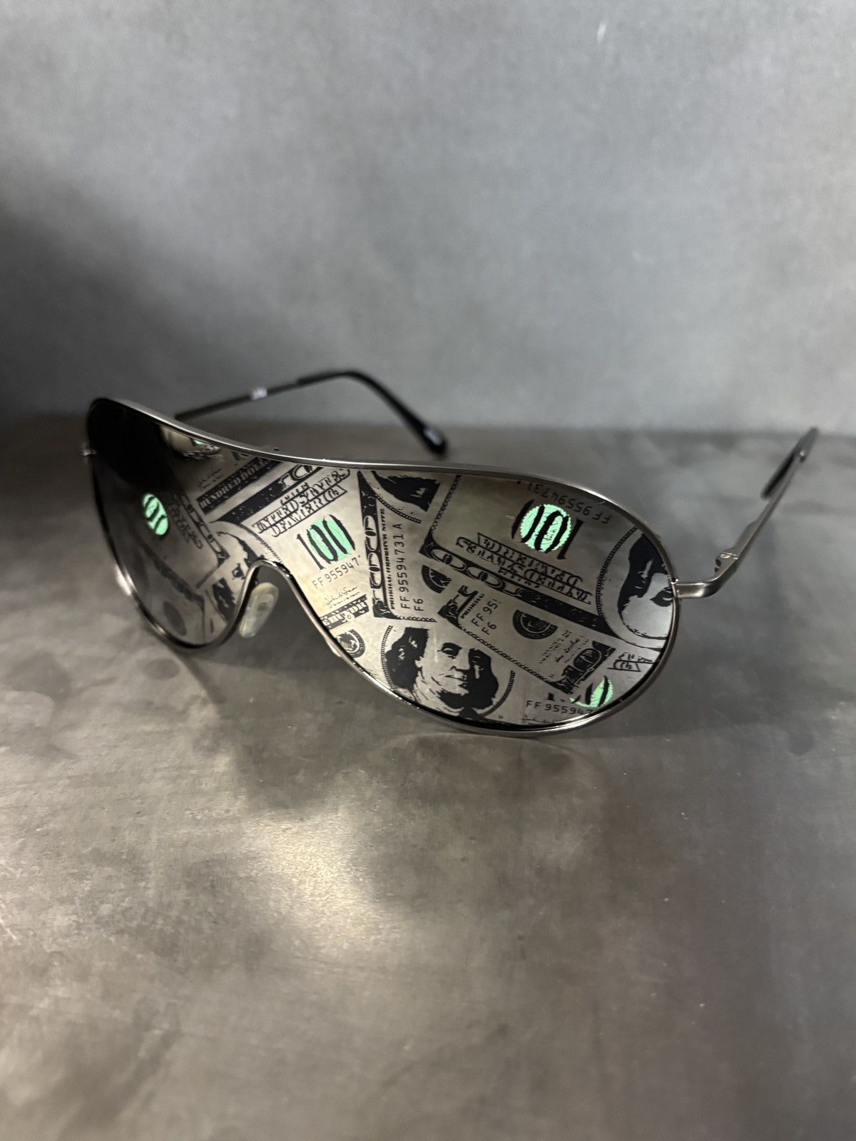 Vintage Y2K Cash Money Print Sunglasses $100 Dollar Aviator Novelty Size ONE SIZE - 1 Thumbnail