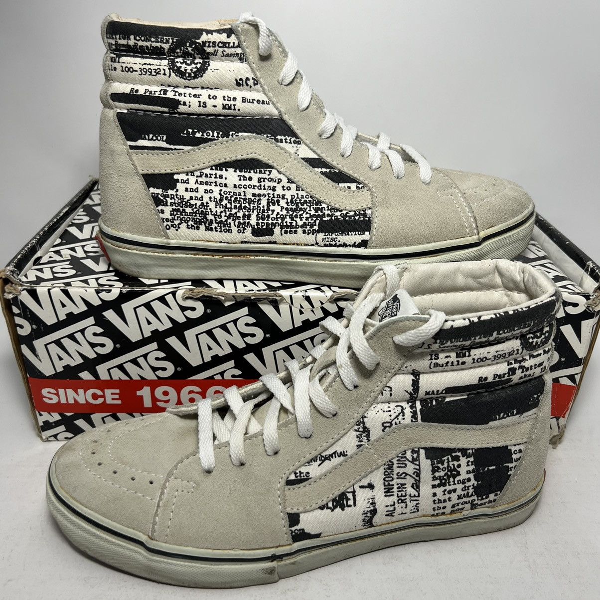 Supreme × Vans × Vintage Supreme x Vans SK8 Hi FBI Classified White 2004 RARE w/ Box Size US 9.5 / EU 42-43 - 2 Thumbnail