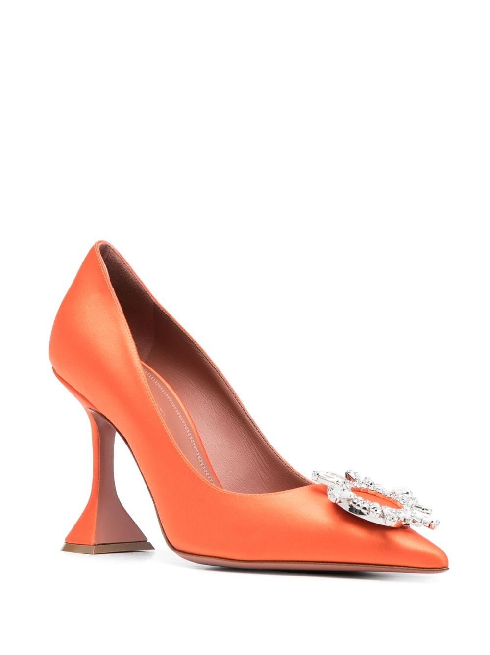 image of Amina Muaddi Begum 95Mm Satin-Finish Pumps Shoes in Orange, Women's (Size 8)