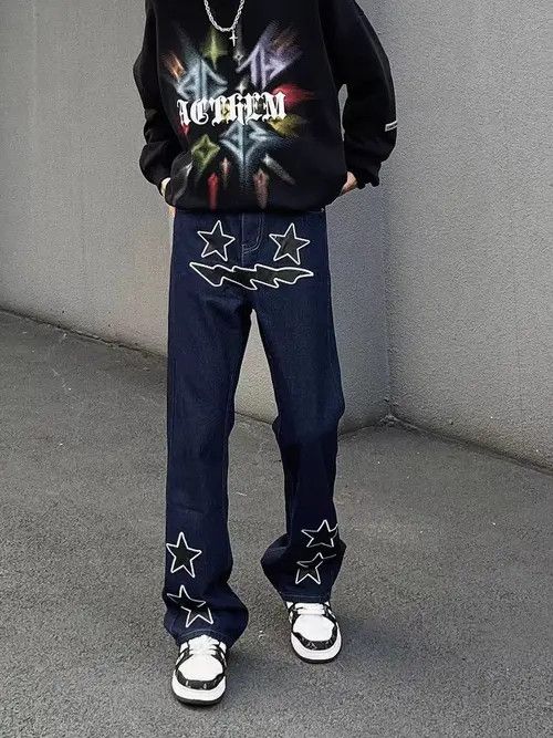 Japanese Brand × Jean High street trendy star embroidered micro-flared jeans Size US 32 / EU 48 - 2 Thumbnail
