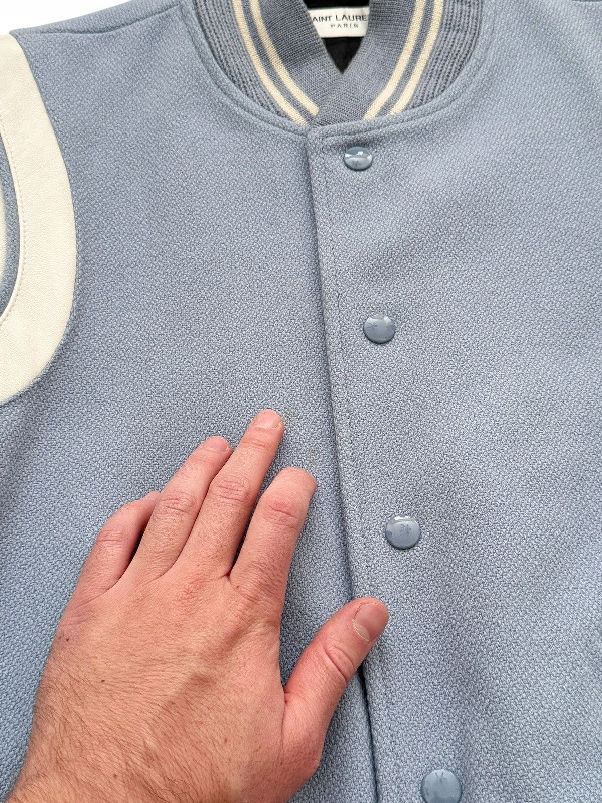 Saint Laurent Paris 2016 Baby Blue Teddy Wool Varsity Jacket Size US M / EU 48-50 / 2 - 8 Thumbnail
