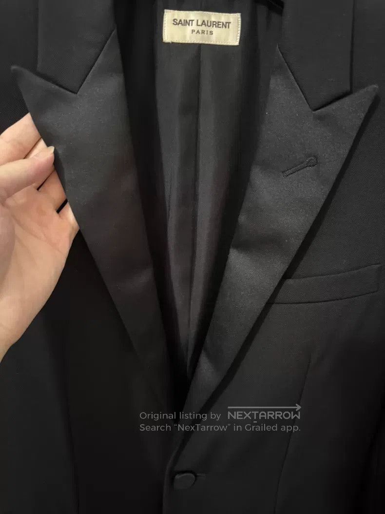 Saint Laurent Paris Saint Laurent Paris Black Satin Peak Lapel Smoking Suit Ja Size US XS / EU 42 / 0 - 3 Thumbnail