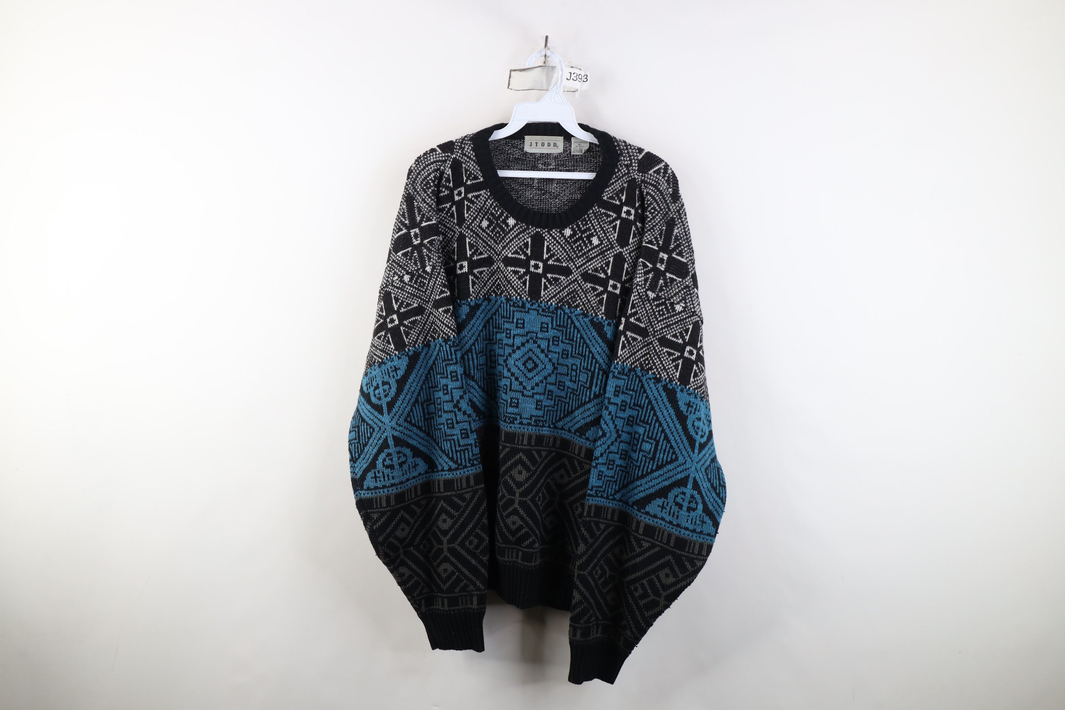 Vintage Vintage 90s Streetwear Geometric Crewneck Sweater Acrylic Size US XL / EU 56 / 4 - 1 Thumbnail