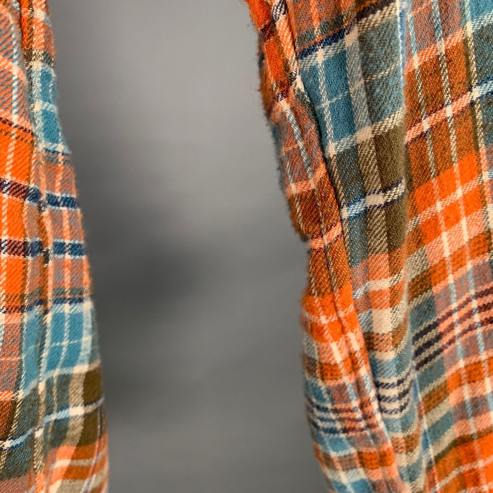 45rpm Blue Orange Plaid Cotton Curved Cutaway Flannel Shirt Size US XL / EU 56 / 4 - 5 Thumbnail
