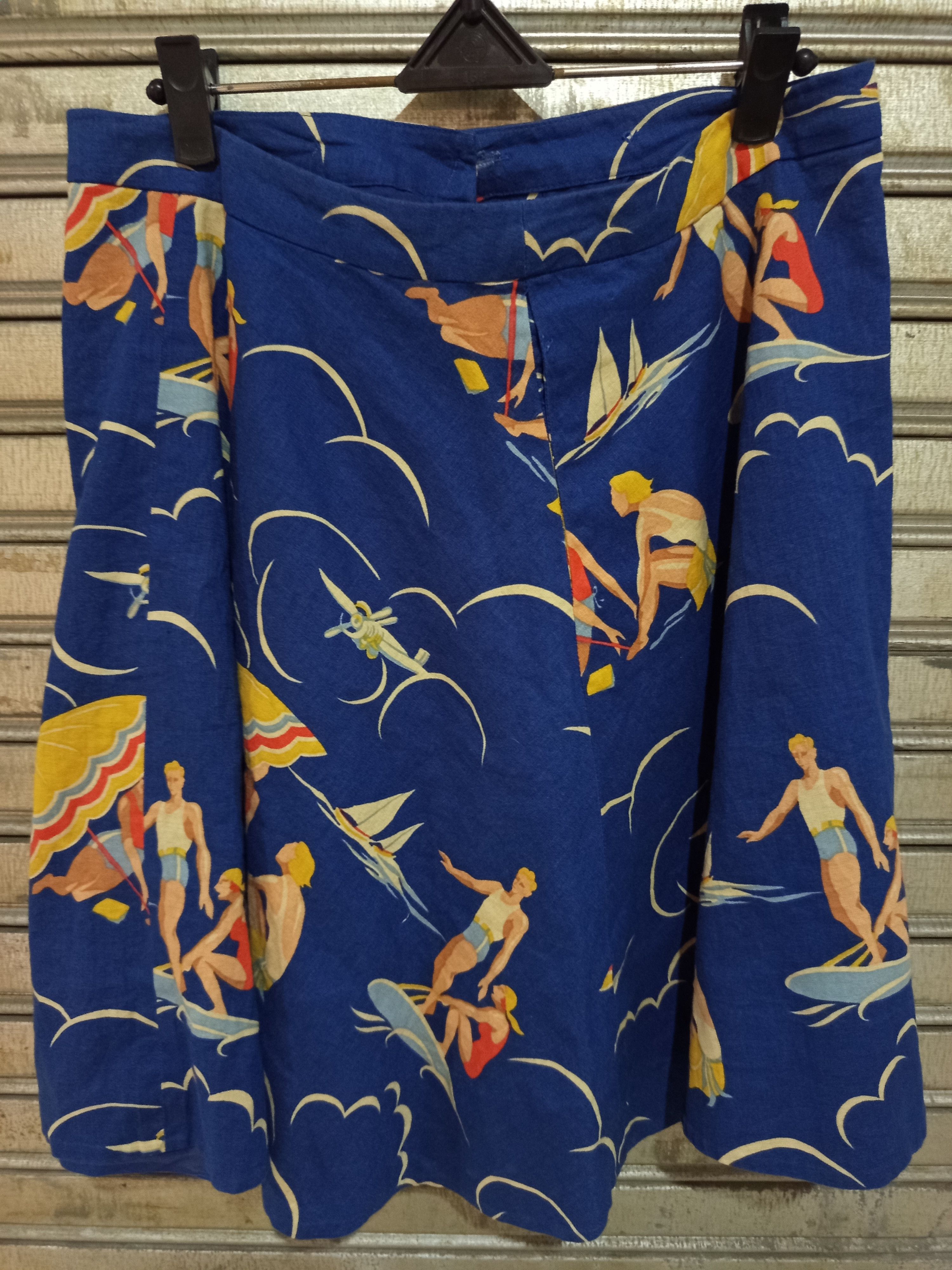 Ralph Lauren Ralph Lauren Nautical Beach Print Skirt Blue Cotton Linen Size 34" / US 12 / IT 48 - 5 Thumbnail