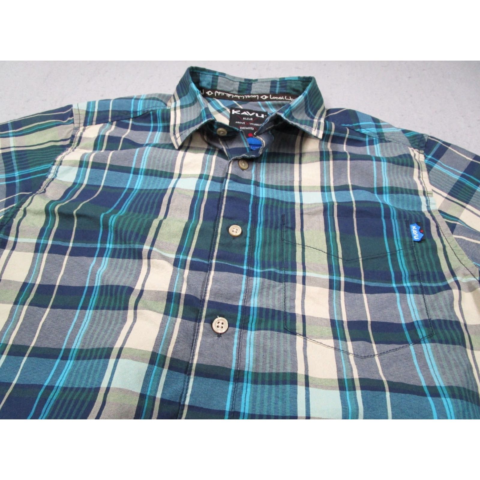 KAVU KAVU Men's Short Sleeve Plaid Button-Up Shirt Casual Travel Campsite Workwear Blue Medium Size US M / EU 48-50 / 2 - 2 Thumbnail