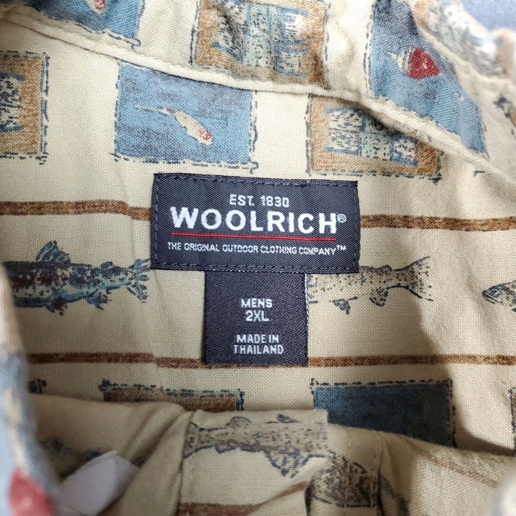 Vintage Woolrich Shirt Mens 2XL Beige Fish Lures All Over Print Fishing Short Sleeve Button-Up Collared Casual Outdoors Mens Size US XXL / EU 58 / 5 - 6 Thumbnail