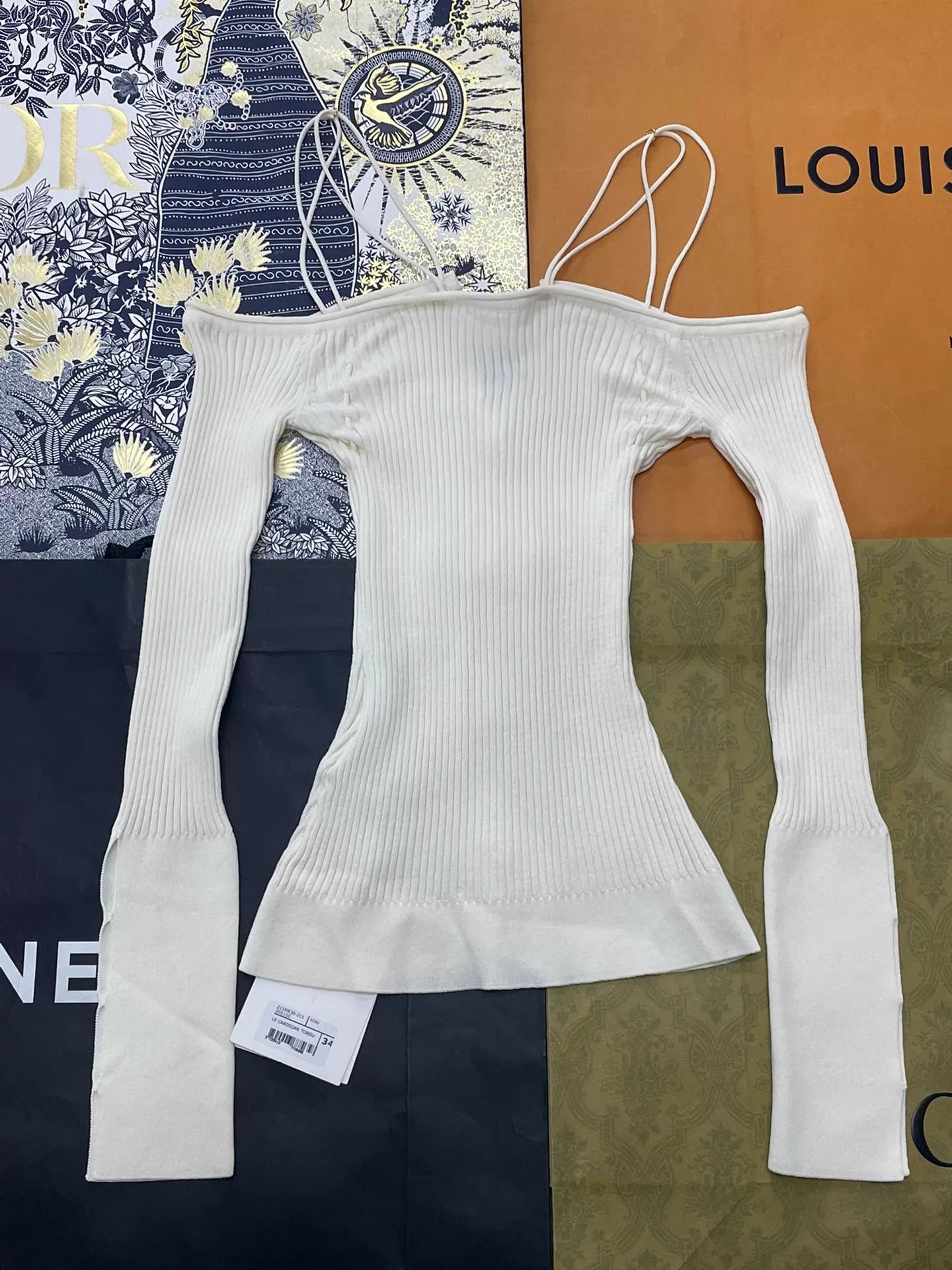 Jacquemus Jacquemus White Off-the-shoulder Cami Knit Top 34 Size XXS / US 00 / IT 34 - 3 Thumbnail