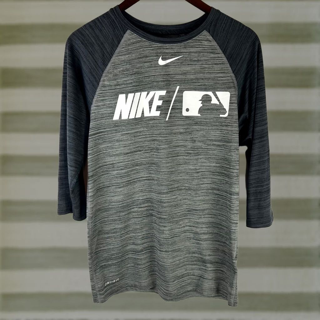 Nike Nike MLB Training Shirt Mens Small Raglan 3/4 Sleeve Dri-FIT AA8260-010 Gray Black Space Dye Graphic Print S Size US S / EU 44-46 / 1 - 1 Thumbnail