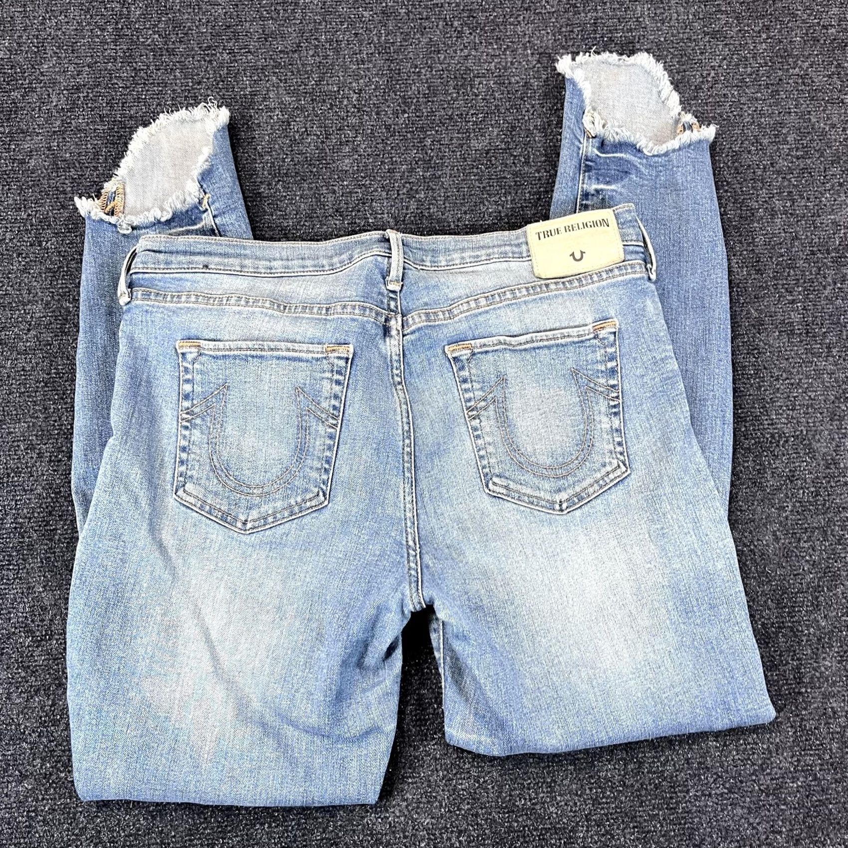 True Religion True Religion Jeans Womens 31 Blue Distressed Frayed Hem Skinny Denim Stretch Skinny Jeans Distressed Pockets Logo Blue Denim Womens 31 Slim Size 24" / US 00 / IT 34 - 2 Thumbnail