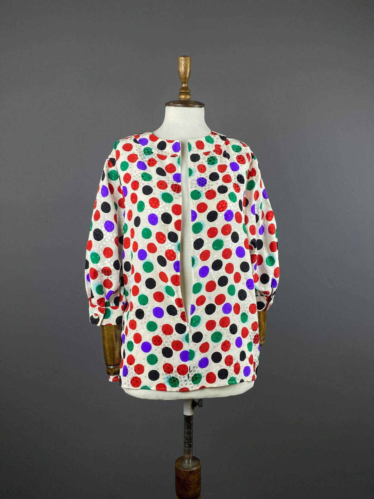 Designer Ladies Roberto Quaglia Multicolor Dotted Zip Blouse Shirt Size M / US 6-8 / IT 42-44 - 5 Thumbnail