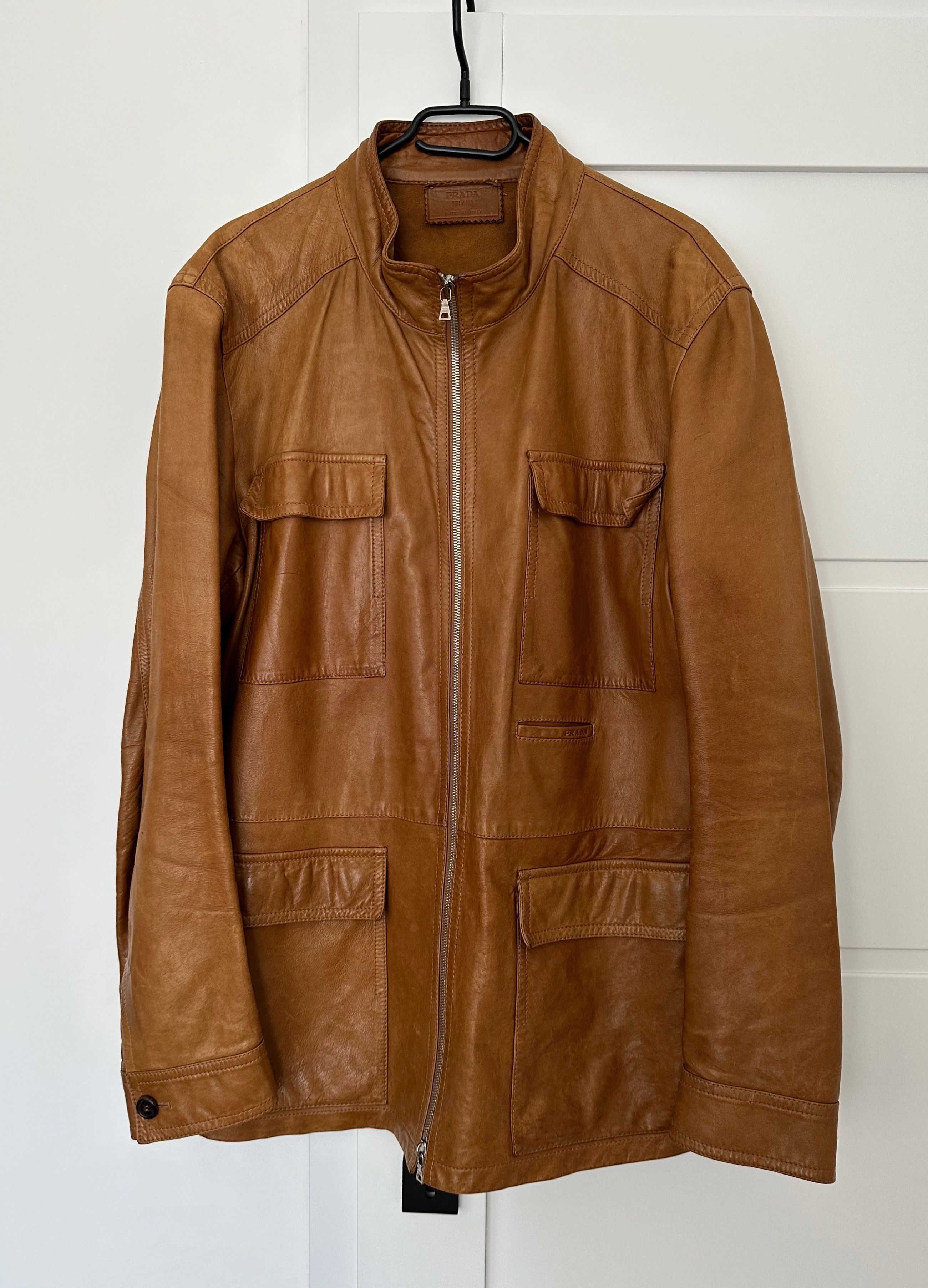 image of Oak Brown Leather Jacket Coat, Men's (Size XL)