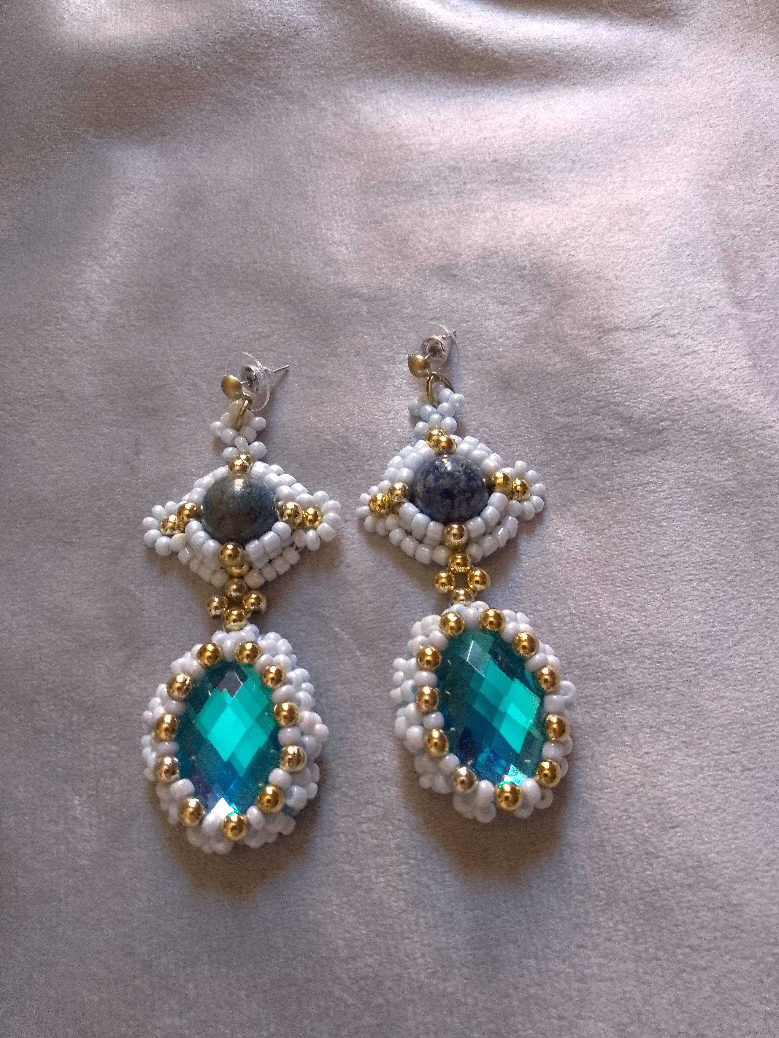 Handmade Earrings Zircon hard Lapis Lazuli gemstones Vintage style Size ONE SIZE - 7 Thumbnail