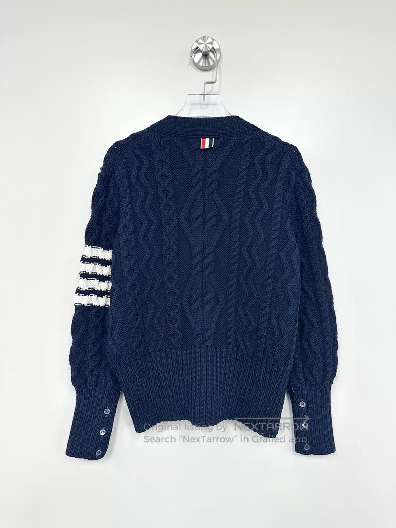 Thom Browne Thom Browne Dark blue tweed four-bar striped knit cardigan Size US S / EU 44-46 / 1 - 2 Thumbnail
