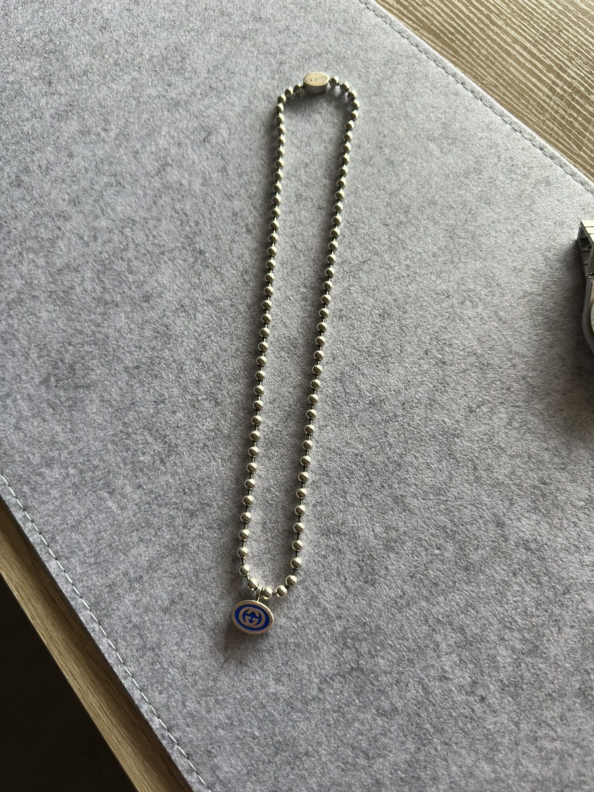 Gucci Gucci Sterling Silver & Enamel Interlocking GG Logo Necklace Size ONE SIZE - 1 Thumbnail