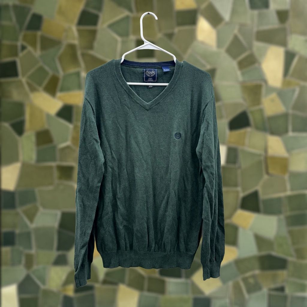 Chaps Chaps Mens Sweater Size Medium Green Long Sleeve V-Neck Cotton Cashmere Pullover Knit Regular Mens Middleweight Casual Knitwear Size US M / EU 48-50 / 2 - 1 Thumbnail