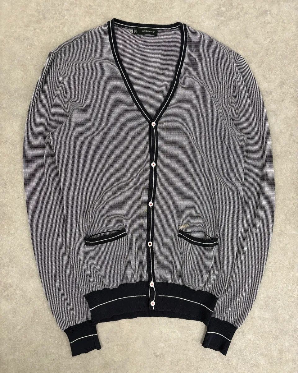 Dsquared2 SS2011 Dsquared2 Navy & White Wool Striped Cardigan Size US M / EU 48-50 / 2 - 1 Thumbnail