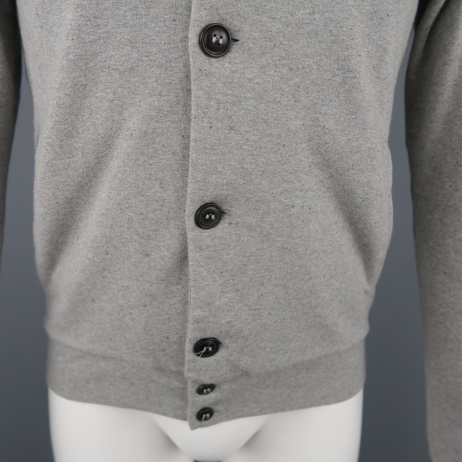 S Heather Gray Speckled Jersey Button Up Collared Jacket