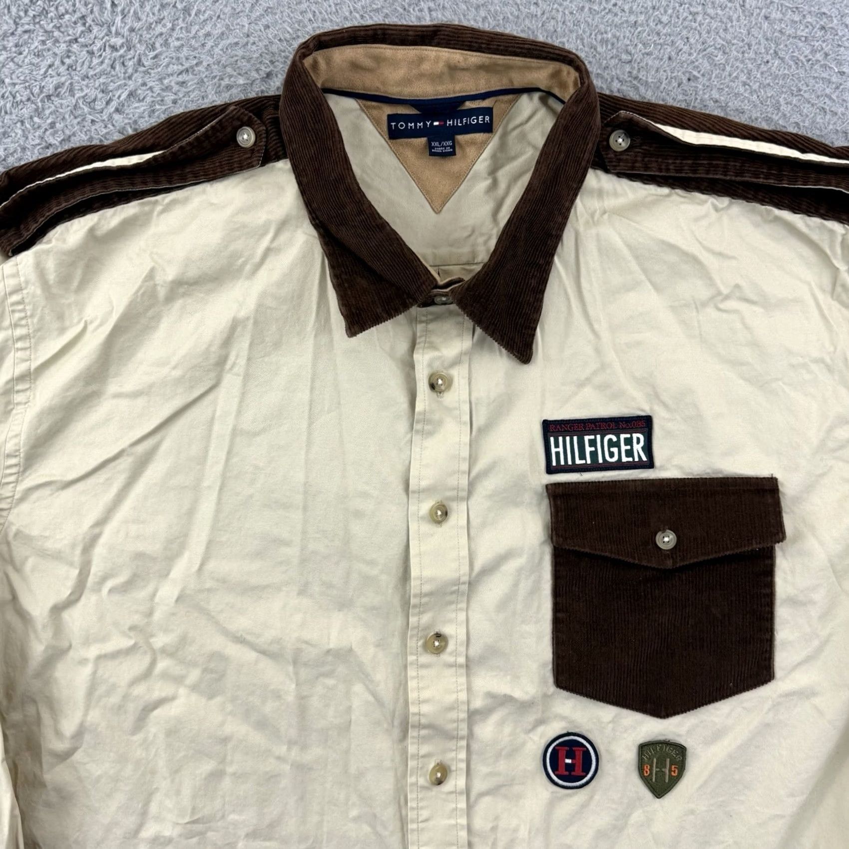 Tommy Hilfiger VINTAGE Tommy Hilfiger Shirt Mens 2XL Expedition Patrol Ranger Long Sleeve Y2K Beige Cotton Blend Button-Up Size US XXL / EU 58 / 5 - 3 Thumbnail