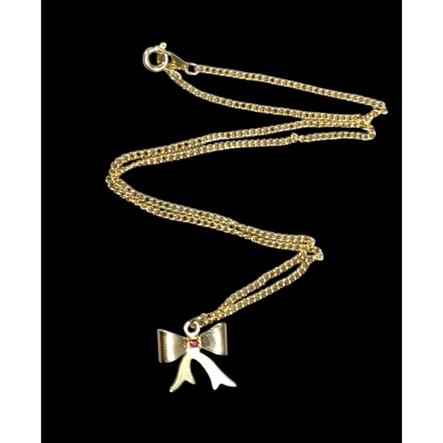 Other Vintage Dainty Coquette Gold Tone Bow Necklace With Red Gem Size ONE SIZE - 1 Thumbnail