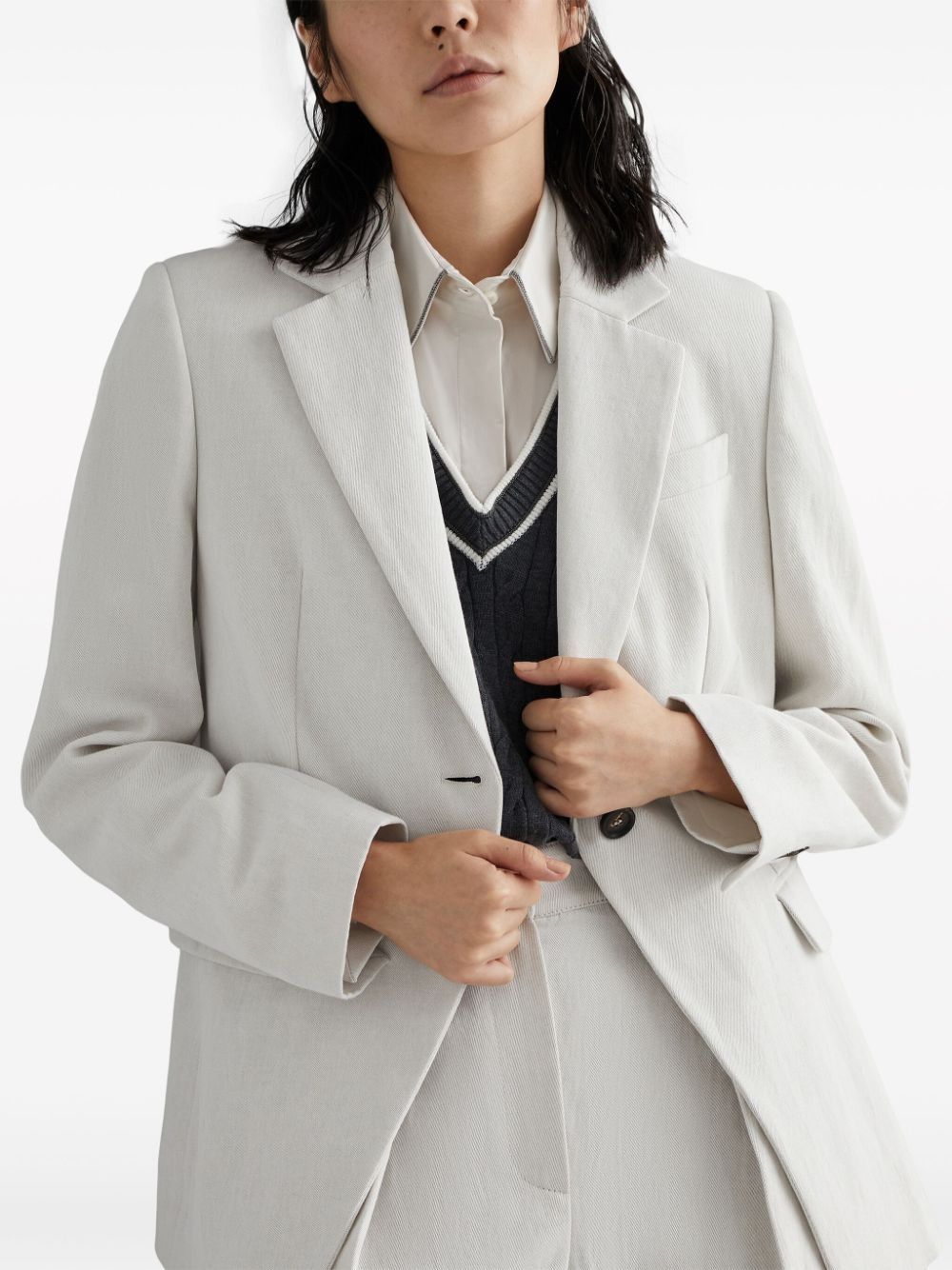 Brunello Cucinelli o1la1rc1a0425 Woven Jacket Wool in White Size M / US 6-8 / IT 42-44 - 4 Thumbnail