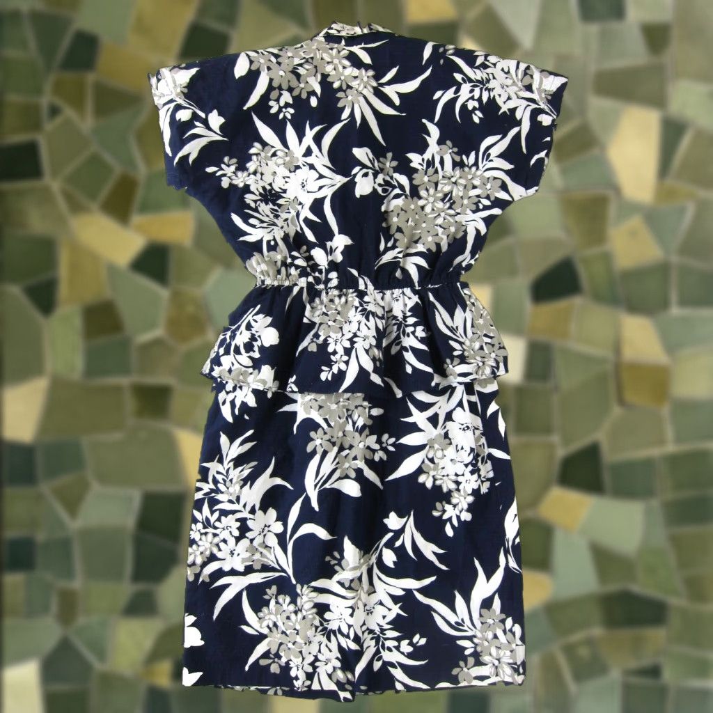 Vintage VINTAGE John Richard Floral Short Sleeve Peplum Dress blue White Grey 8 Women (Adult) Dress Size 30" / US 8 / IT 44 - 1 Thumbnail