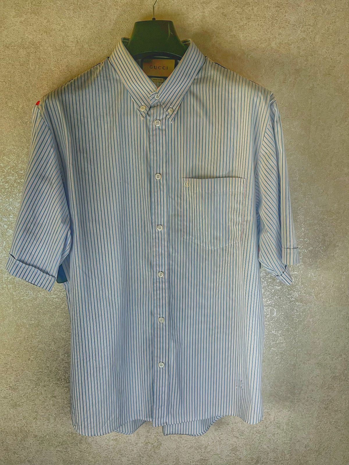 Gucci Gucci Striped Cotton Shirt with Silk Porter-Print Back 46 Size US S / EU 44-46 / 1 - 4 Thumbnail