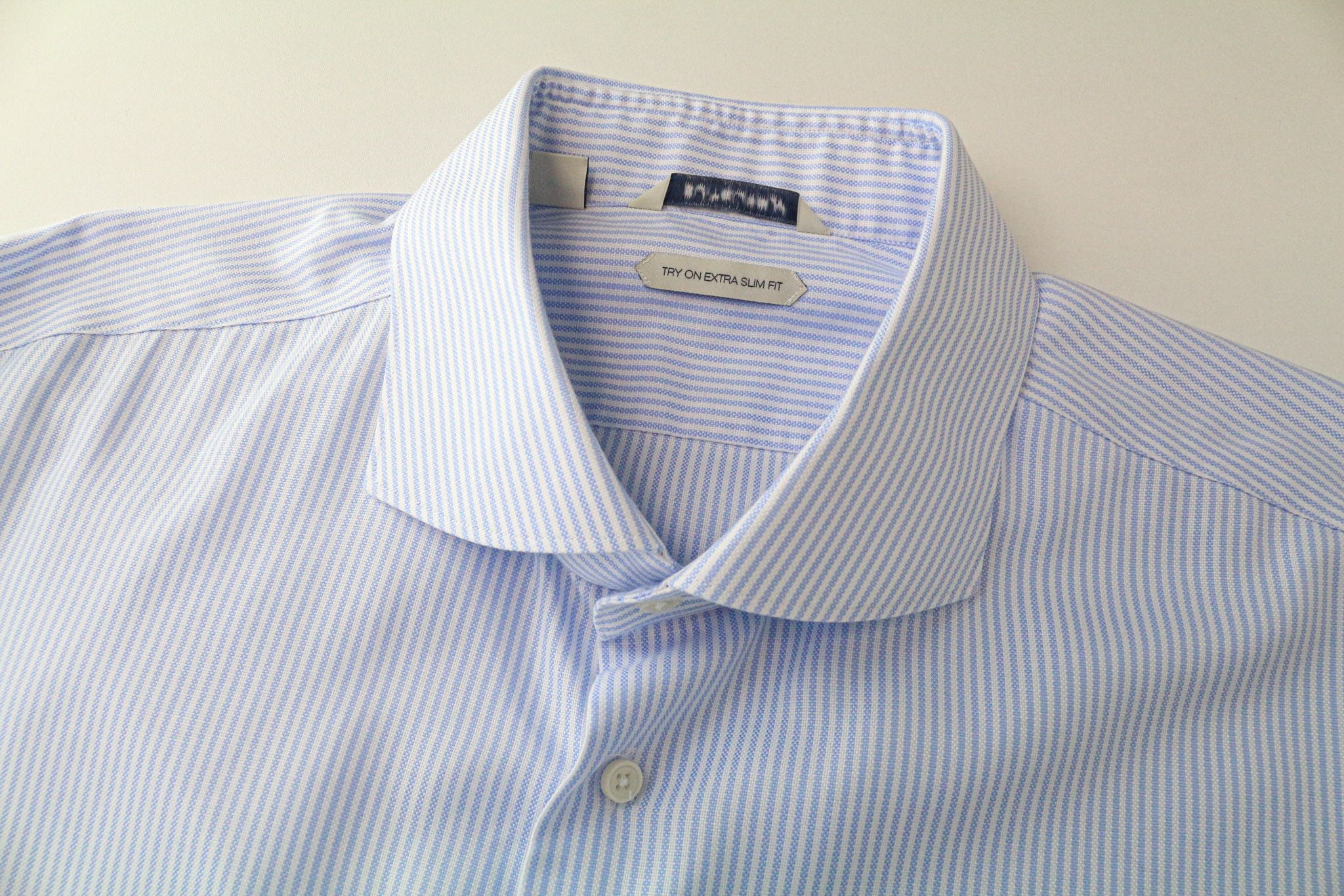 Suitsupply 46/18 Extra Slim Blue Cotton Striped Shirt 79173 Size 46R - 3 Thumbnail