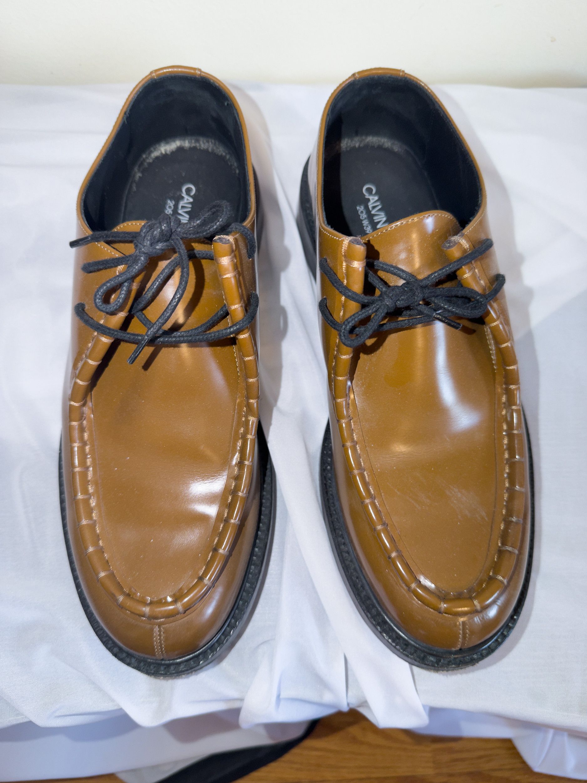 Calvin Klein 205W39NYC Tan Solid Leather Lace Up Shoes Size US 7 / EU 40 - 2 Thumbnail