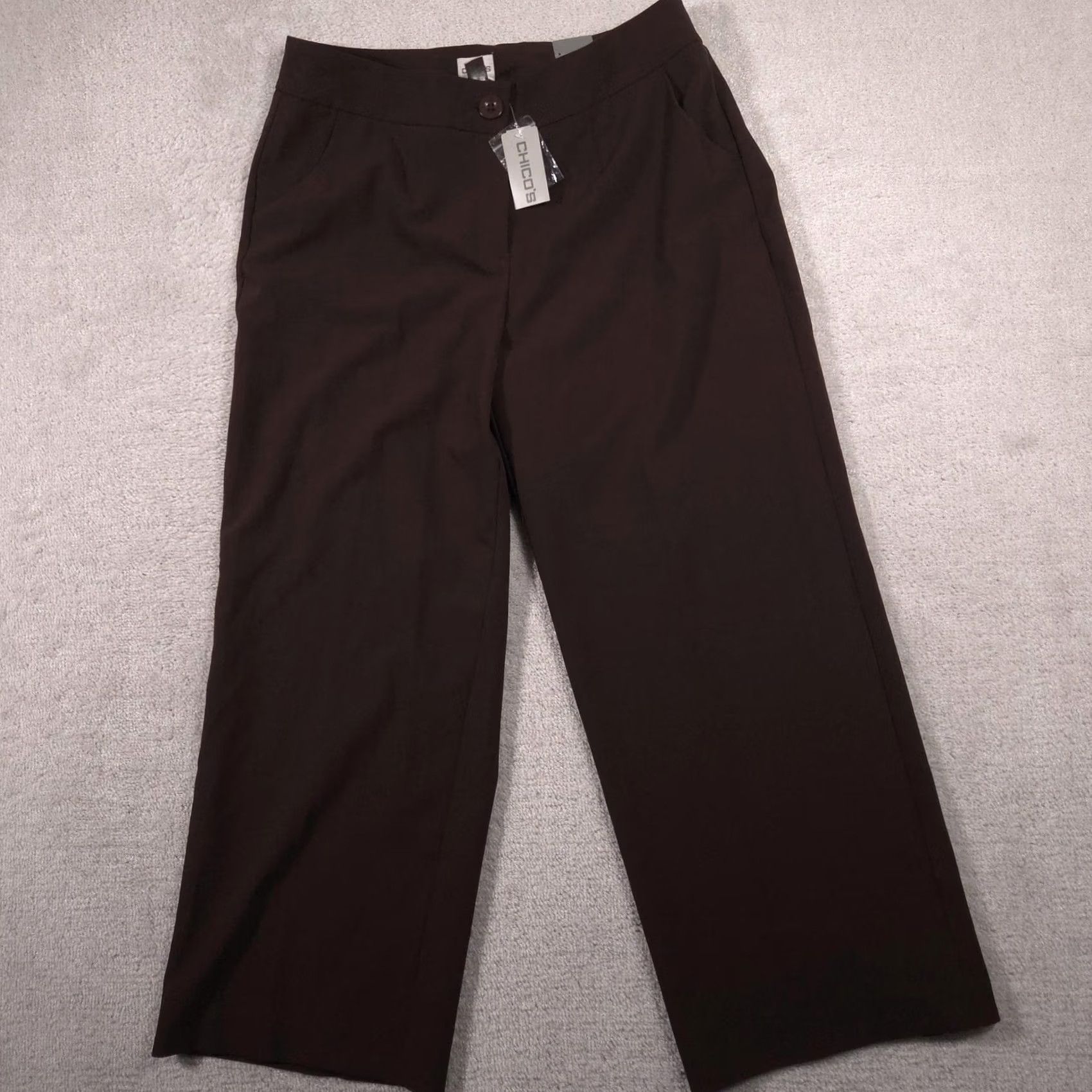 Vintage Chico's Dress Pants Womens 3 Short Brown Twill Stretch Relaxed Crop Flat Front Zip Hem Pockets Womens 3 Short Brown Size 26" / US 2 / IT 38 - 3 Thumbnail