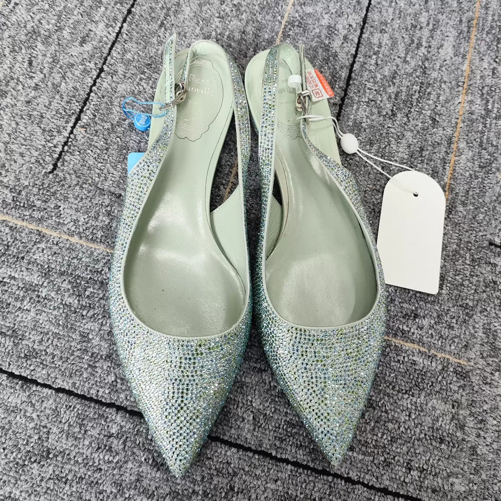 Rene Caovilla RC Rhinestone Flats Women's Green 39.5 Size US 9 / IT 39 - 2 Thumbnail