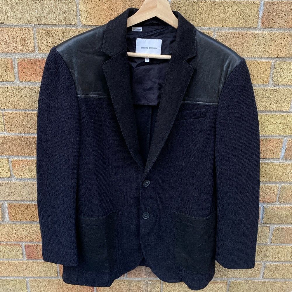 Balmain × Pierre Balmain Vintage 1998 Pierre Balmain Soft Flannel Wool Leather Trim Size US M / EU 48-50 / 2 - 1 Thumbnail
