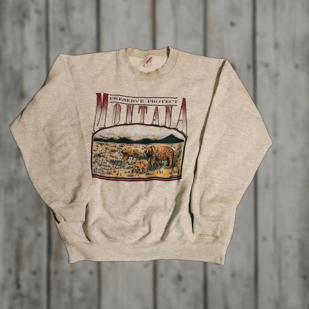 Jerzees VINTAGE Montana Sweatshirt XL GRIZZLY BEAR Nature 90s Size US XL / EU 56 / 4 - 1 Thumbnail