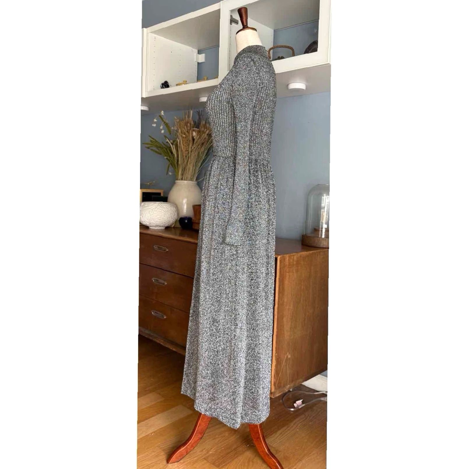 Etro VINTAGE Royal Cathay Silver Metallic Knit Midi Maxi Dress Party Retro S Womens 60s 70s A-Line Size S / US 4 / IT 40 - 5 Thumbnail