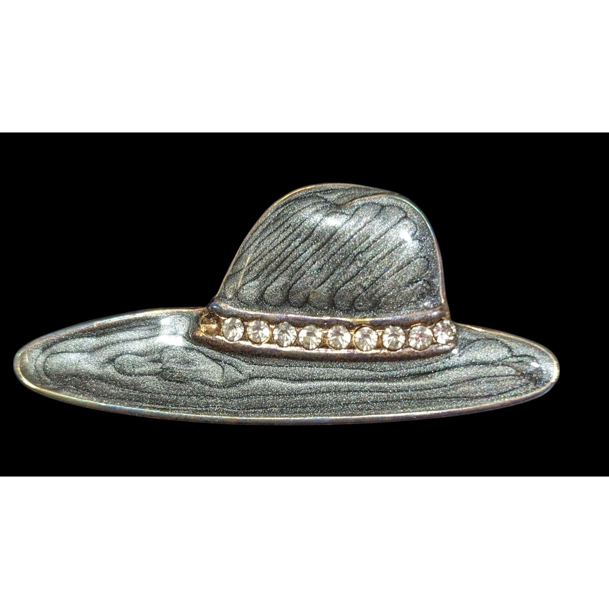 Other Vintage Hat Brooch With Grey Shimmer Enamel And Rhinestone A Size ONE SIZE - 1 Thumbnail