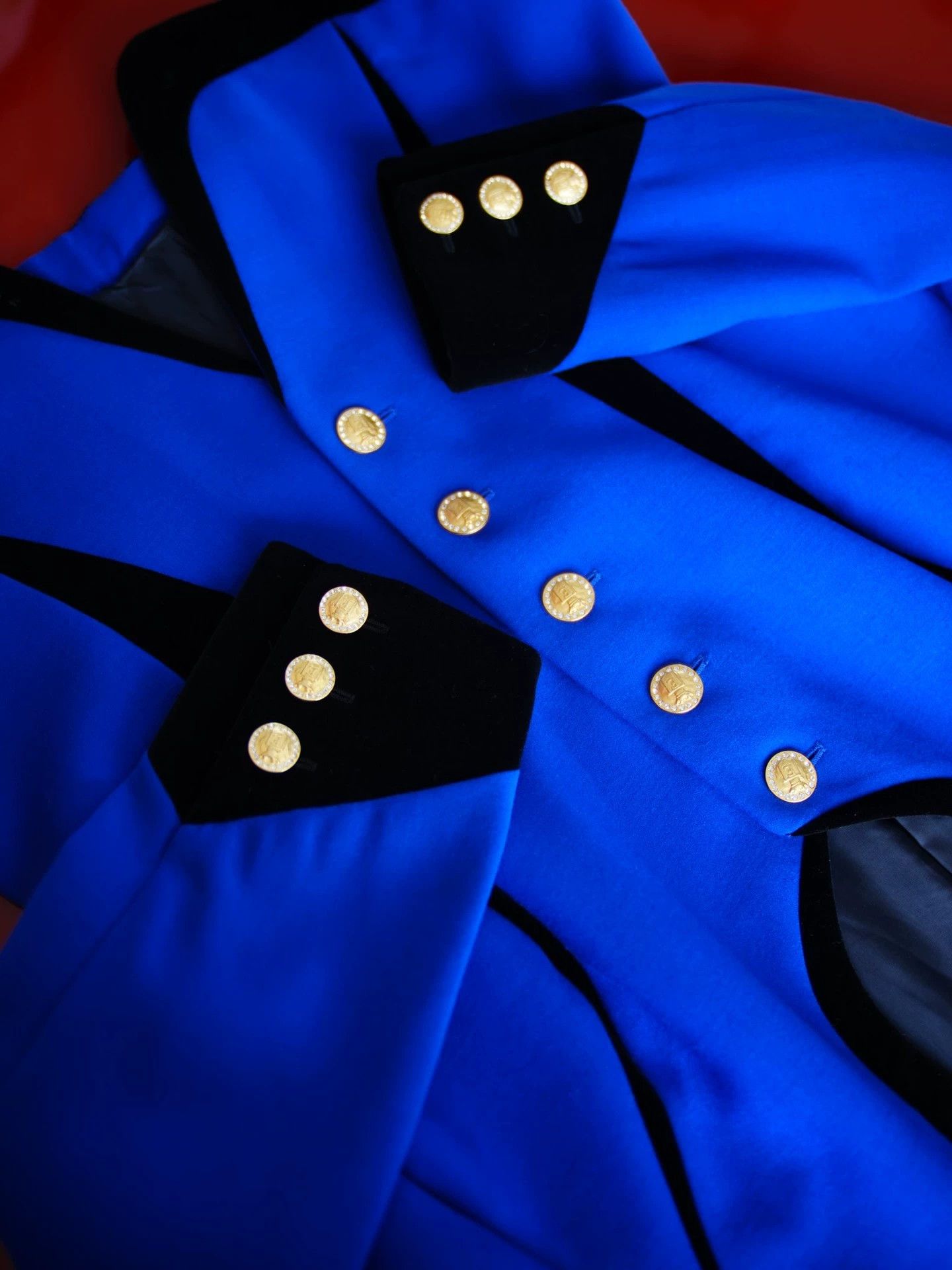 Escada Escada Vtg Blue Gold Wool & Black Velvet Suit Jacket D40 Size S / US 4 / IT 40 - 3 Thumbnail