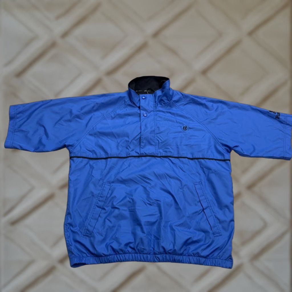 Vintage Firethorn Windbreaker Jacket Mens Medium Blue Short Sleeve 1/4 Snap Casual Golf Breathable Pockets Logo Size US 31 - 1 Thumbnail