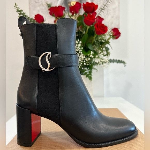 CHRISTIAN LOUBOUTIN Leather CL Buckle Red Sole Chelsea Boots
