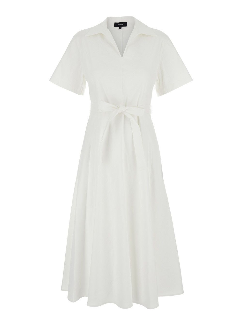 Theory White Dress with French Collar and Removable Waist Belt in Linen Blend Woman Size XL / US 12-14 / IT 48-50 - 1 Thumbnail