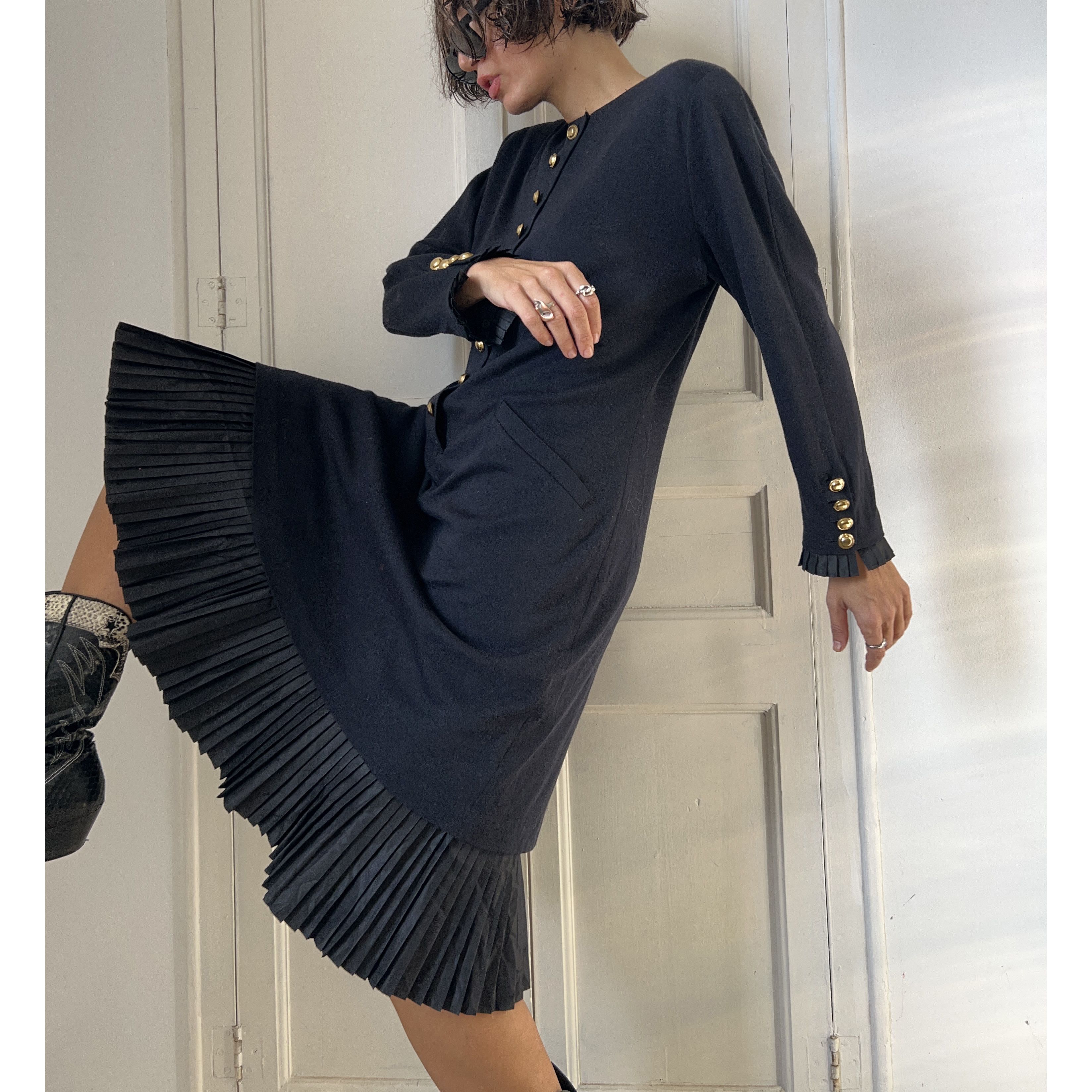 Vintage Vintage 80s Wool Silk Midi Dress Size M / US 6-8 / IT 42-44 - 4 Thumbnail