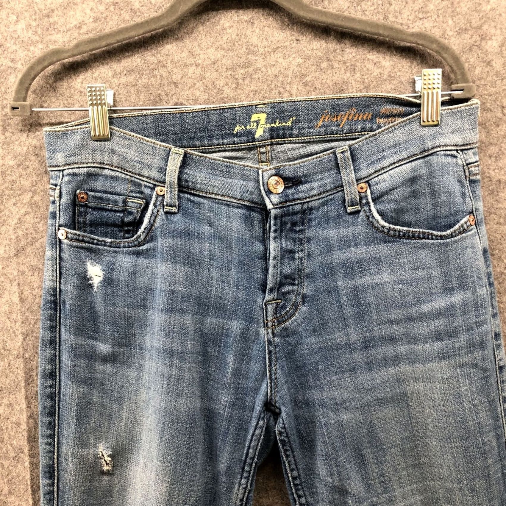 7 For All Mankind 7 For All Mankind Josefina Boyfriend Jeans Womens Size 25 Blue Distressed Soft Denim Cotton Blend Low Rise 5-Pocket Mens? Womens Size 42" / US 20 - 3 Thumbnail