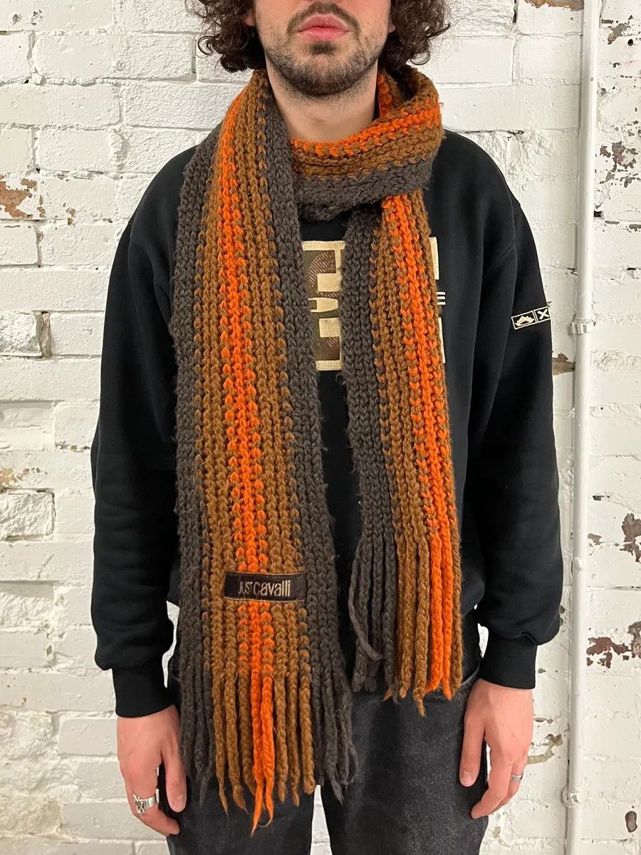 Just Cavalli 2000s Cavalli Orange & Brown Gradient Wool Scarf Size ONE SIZE - 1 Thumbnail