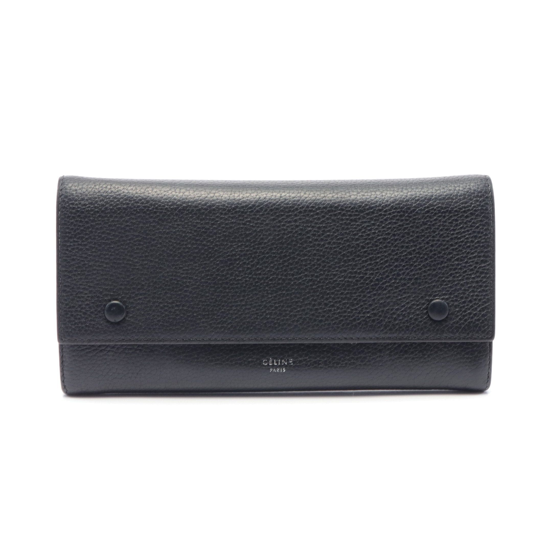 image of Celine Large Flap Multifunction Bi-Fold Long Wallet Leather Black, Women's